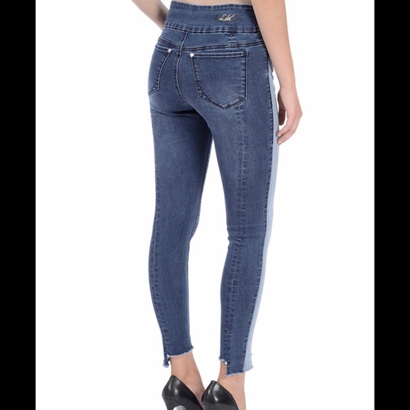 INDIGO AND LIGHT BLUE STRIPE RACHEL HIGH RISE ANKLE PANTS - Picture 2 of 5